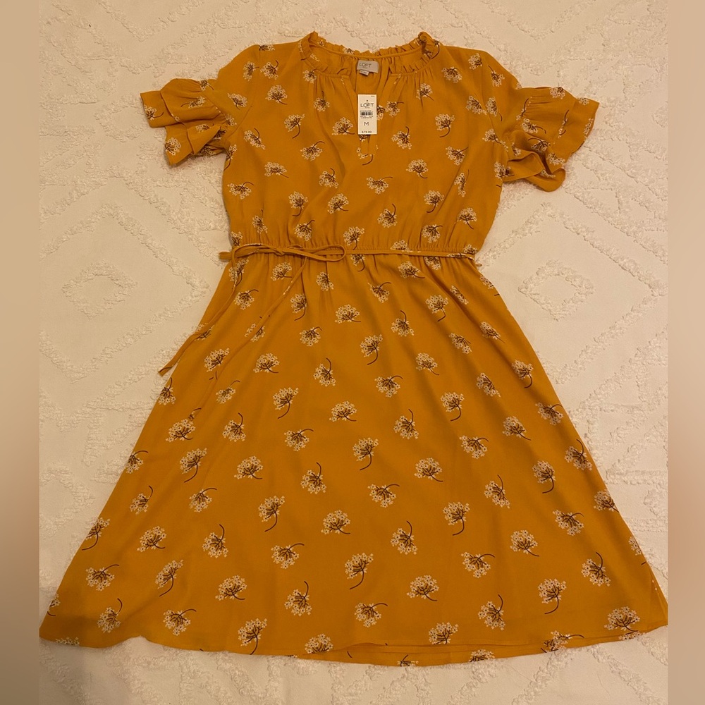 LOFT Brand New Mustard Floral Summer Dress- Medium